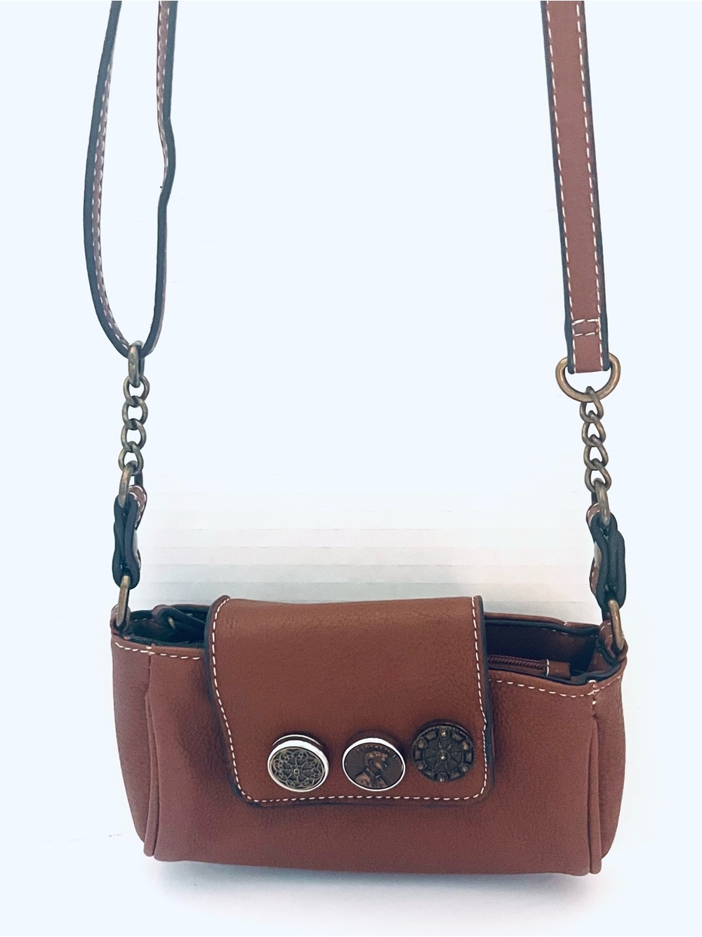 Ginger Snaps Brown Women’s Crossbody Mini Bag with Decorative Studs